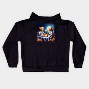 Two Teddy's in space suits having a romantic dinner on the Moon Kids Hoodie